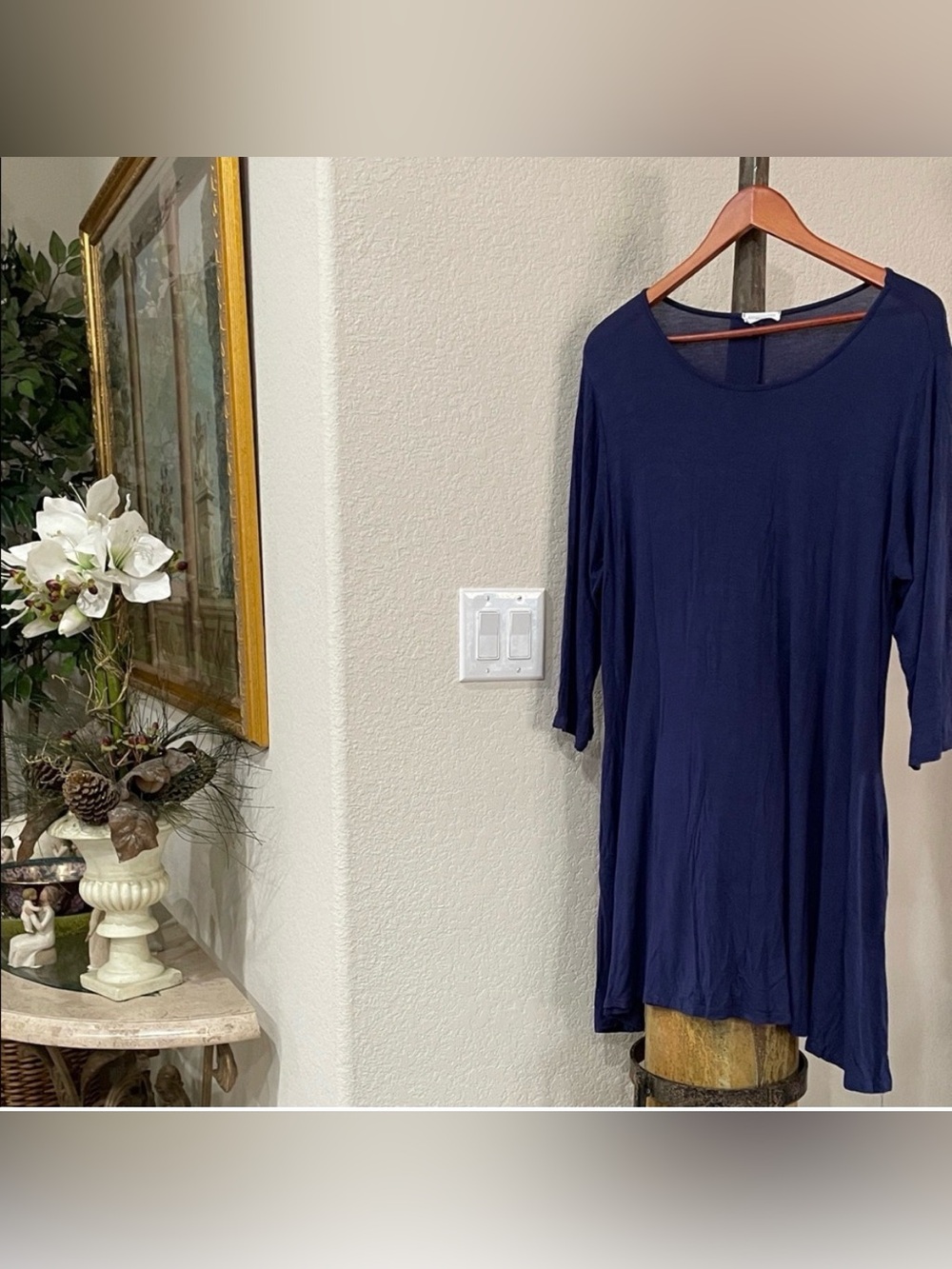 🌟 ChicSoul.com ✨Deep Blue fit and flared dress Slip on size:XL 3/4 sleeve EUC